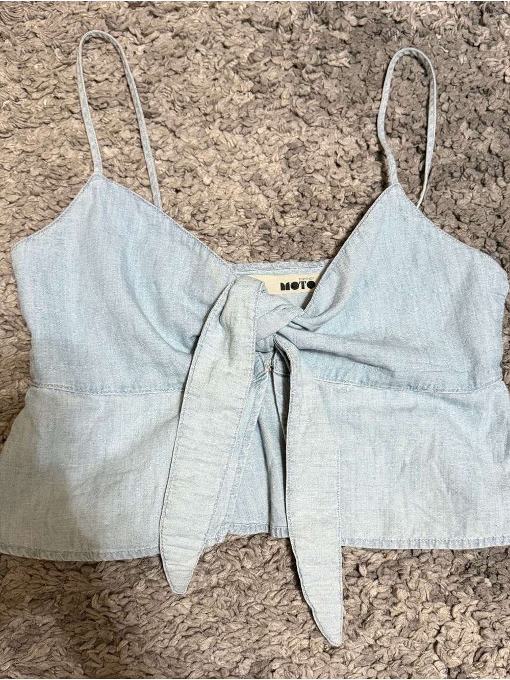 Topshop Light Blue Tie-Front Chambray Crop Cami
